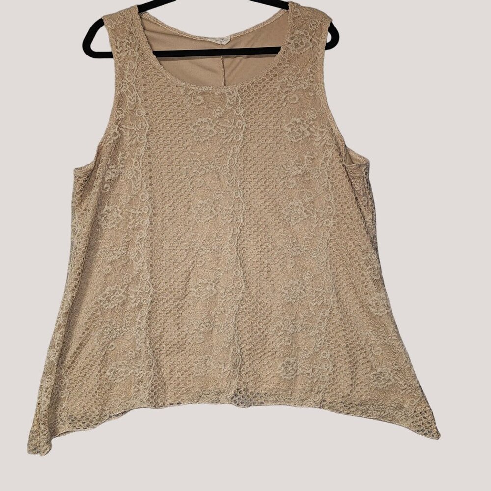 Brittany Black Women's Beige Boho Sleeveless Blouse Top Size 2XL